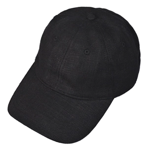 Minimalist black linen baseball cap with breathable six-panel structure for men and women