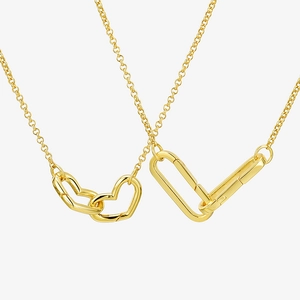 Gold S925 sterling silver DIY necklace set with interlocking heart and rectangle charms