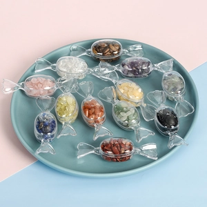 Natural Crystal Stone Chips Candy Shaped Desktop Ornament Transparent Plastic Container Modern Novelty Gift Decor