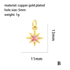 18K gold-plated copper star pendant with pink zircon, measuring 13mm by 11mm for DIY jewelry