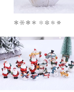Detailed close-up of various Christmas snowman and Santa resin miniature figurines