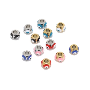 Macro shot of 8mm stainless steel evil eye enamel beads for DIY jewelry making
