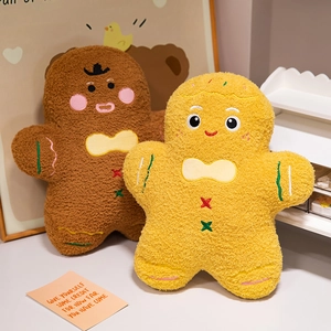 Cute gingerbread man plush toys in brown and yellow colors for Christmas gift
