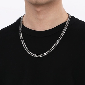 Vintage silver plated titanium steel curb chain necklace for men in minimalist style