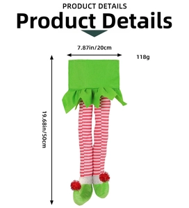 Detailed dimensions of Christmas elf legs with red stripes and green boots decoration