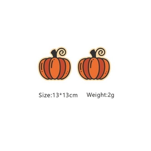 Close-up of cute cartoon orange pumpkin earrings with size 13x13mm and weight 2g