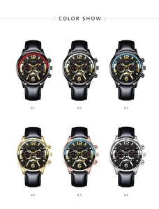 Selection of Geneva men's leather quartz watches in six stylish color combinations
