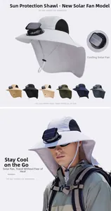 Détail du chapeau de soleil extérieur avec ventilateur solaire et protège-nuque