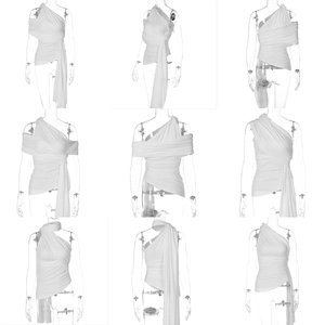 Collage montrant neuf façons de nouer et porter ce débardeur blanc à brides modulables