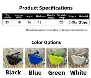 Detailed size specifications for transparent PVC chest bags in four fashion colors