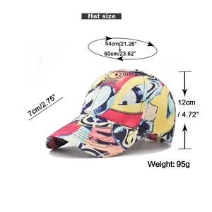 Detailed size chart for graffiti baseball cap with measurements in inches and cm
