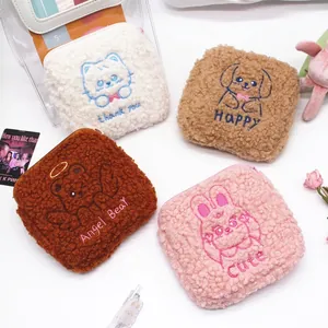 Plush cartoon animal storage bags in multiple colors with cute embroidery and zippers