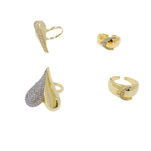 Set of four 18K gold plated bird heart rings with cubic zirconia and adjustable bands