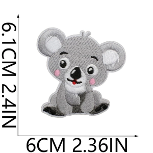 Cute gray koala animal embroidery patch for clothing DIY crafts 6.1cm x 6cm size