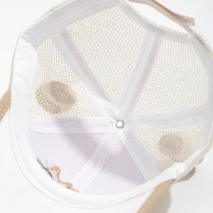 Detailed interior of kids cat baseball cap showing breathable mesh and air pump components