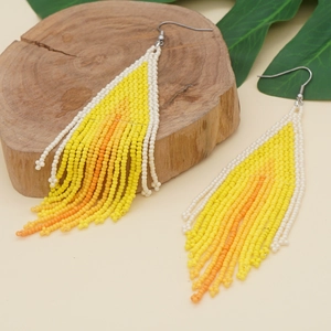 Handmade Bohemian beaded fringe earrings with yellow and orange gradient tassel design