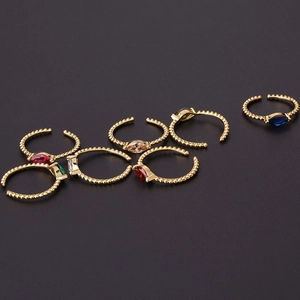 Adjustable gold plated open rings with colorful marquise zircon stones in various colors