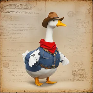 Whimsical 23-inch white porch goose dressed in a classic Western cowboy outfit and hat