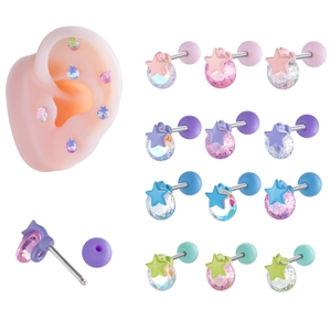 Zirkon-Ohrstecker in Sternform, Set in verschiedenen Farben für Knorpel-Piercings