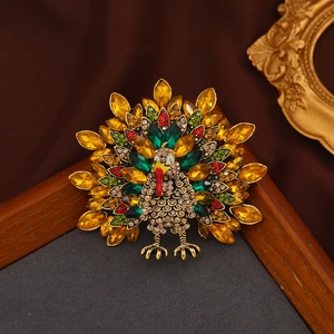 Vintage Turkey Brooch Pin Alloy Multi Color Rhinestone Enamel Animal Shape Jewelry For Thanksgiving Gift Women Men