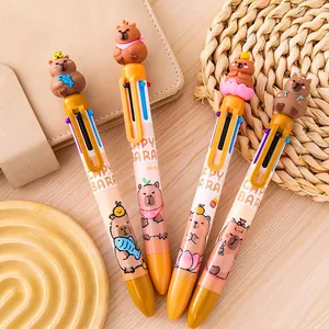 Capybara Multi Color Ballpoint Pen Cute Cartoon Silicone Doll Retractable School Stationery Student Journal Writing