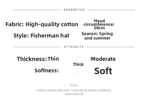 Size guide for summer cotton bucket hat with 58cm head circumference specifications