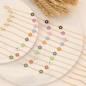 Flower Evil Eye Bracelet Stainless Steel Enamel Sweet Elegant Adjustable Hand Jewelry For Women Spring Colors Gift