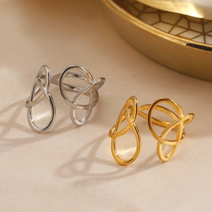 Stainless Steel Intertwined Line Ring For Women Minimalist Geometric Hollow Open Adjustable Fashion Jewelry