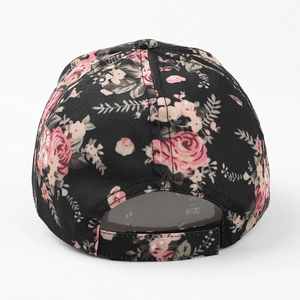 Floral print baseball cap for women with pink roses and adjustable back strap