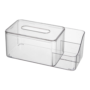 Transparent desktop tissue box with storage compartments for napkins and stationery