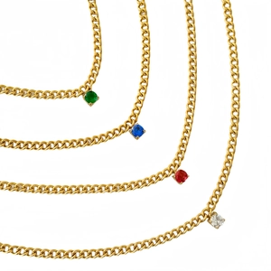 18k gold plated stainless steel Cuban chain necklace with colorful zircon pendants