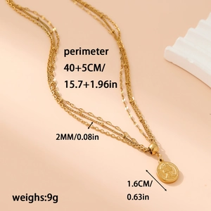 Dreilagige Edelstahlhalskette mit Goldmünzenanhänger und genauen Maßangaben