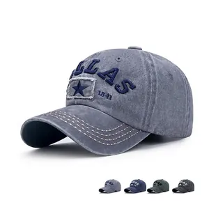 Vintage Washed Cotton Baseball Cap 3D Embroidery Dallas Star Patch Distressed Adjustable Retro Sun Hat Unisex