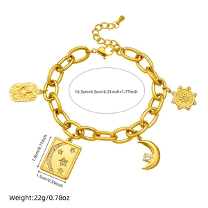 Bracelet chaîne épaisse plaqué or en acier inoxydable avec pendentifs étoile et lune