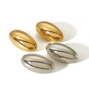 Polished oval stainless steel earrings in gold and silver finish for women