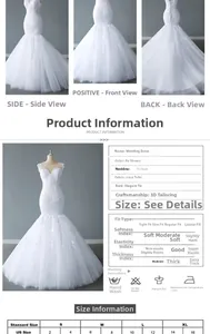Detailed view of white lace mermaid wedding dress with V-neck and lace-up back design