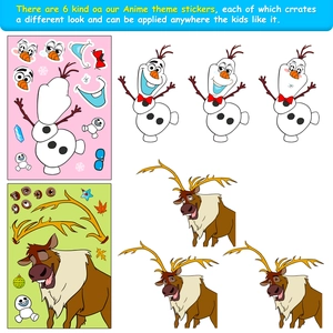 Detail of DIY Frozen cartoon stickers with Olaf and Sven characters for creative fun