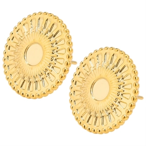 Detailed view of golden 304 stainless steel stud earrings with sunburst texture detail
