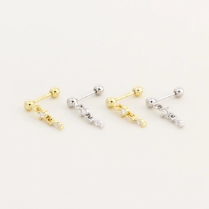 S925 silver long drop earrings with cubic zirconia and screw back in gold and silver