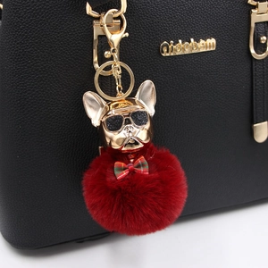 Portachiavi Pompon Bulldog Francese Testa Di Cane In Metallo Con Occhiali Da Sole E Papillon A Quadri Ciondolo Per Borsa