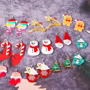 Christmas Drop Earrings Acrylic Snowman Reindeer Gingerbread Man Festive Cartoon Holiday Jewelry For Women