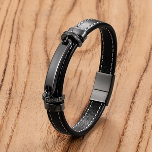 Braided Leather Bracelet With Stainless Steel Rhinestone Inlay Minimalist Trendy Geometric Jewelry For Men Women