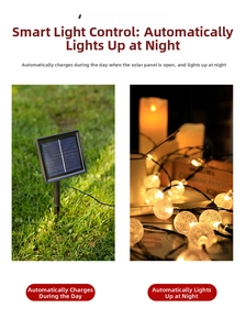 Solar crystal ball string lights with automatic day charging and warm night lighting
