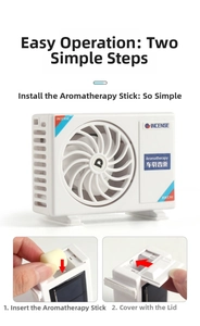 Mini AC unit car diffuser setup guide showing how to insert the fragrance refill stick