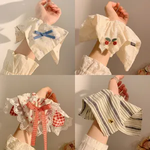 Large Fabric Scrunchies French Vintage Floral Hair Ties Retro Lace Bow Ponytail Holder Sweet Hair Accessories For Women