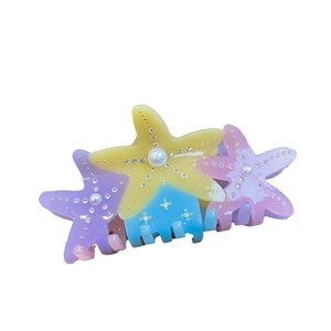 Ocean starfish hair claw clip with colorful acetate finish, pearls and rhinestones