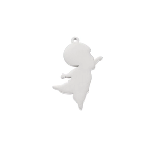 Detailed view of a polished stainless steel boy shaped pendant with a sparkling crystal stone