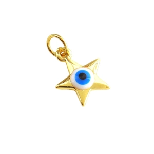 Star-shaped gold plated pendant featuring a blue evil eye bead for DIY jewelry making