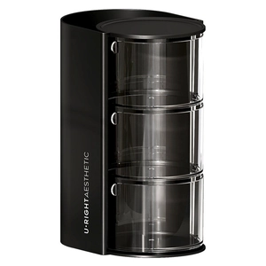 3-layer rotating makeup puff storage box in black and transparent minimalist design