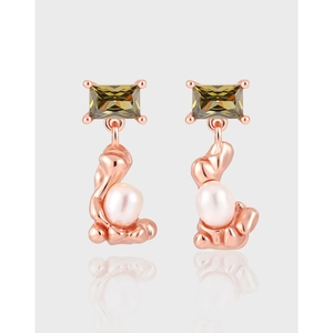 Irregular Artificial Pearl Stud Earrings With 925 Sterling Silver Earring Post Zirconia Geometric Vintage Elegant Jewelry For Women